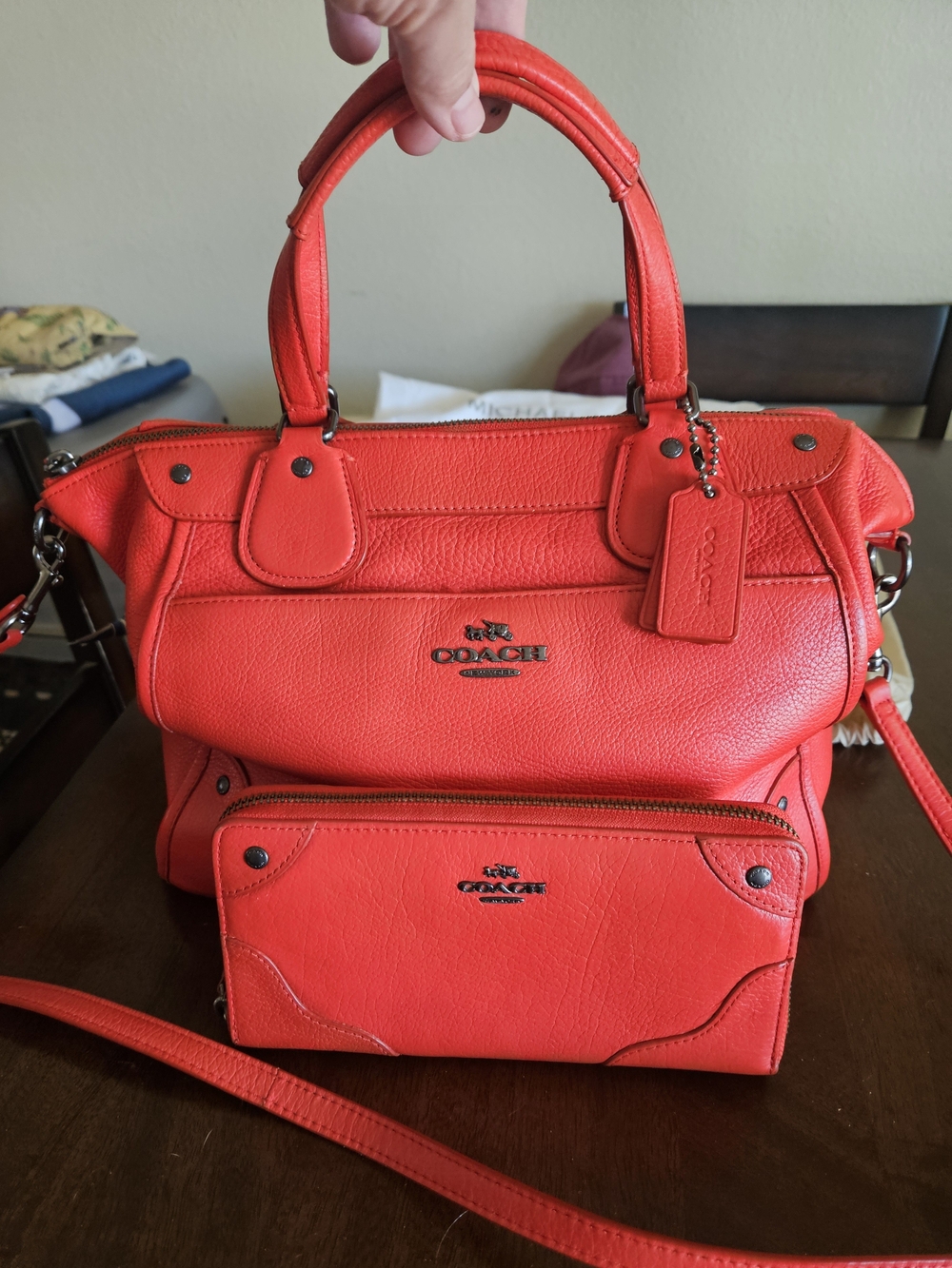 Coach Women's Leather Satchel and Wallet Set - Vermillion Red